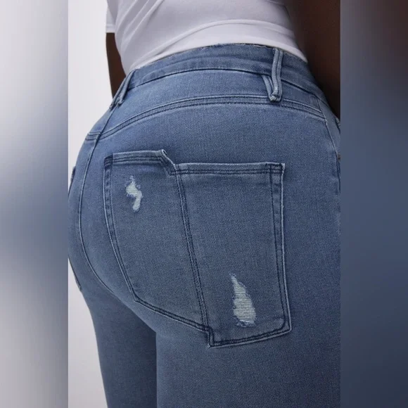 Good American Good Legs straight jeans Raw Hem High Rise Medium light blue wash - Picture 3 of 14